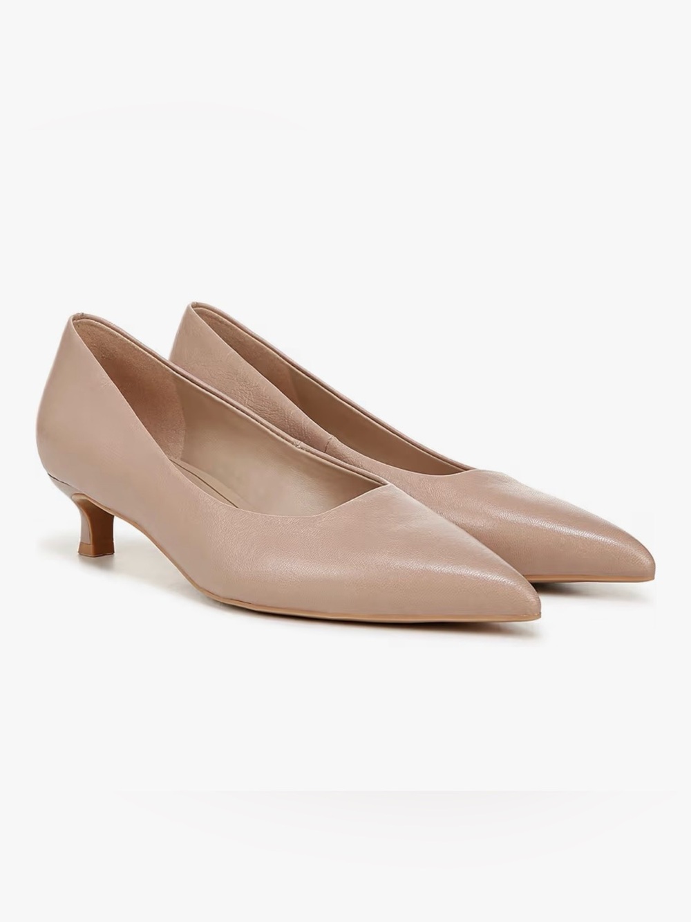 Naturalizer Genuine Leather Pointed Toe Low Kitten Heels - Beige